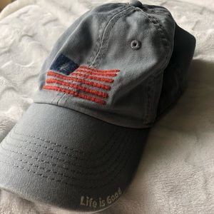 Life is good. American flag hat gray/grey.